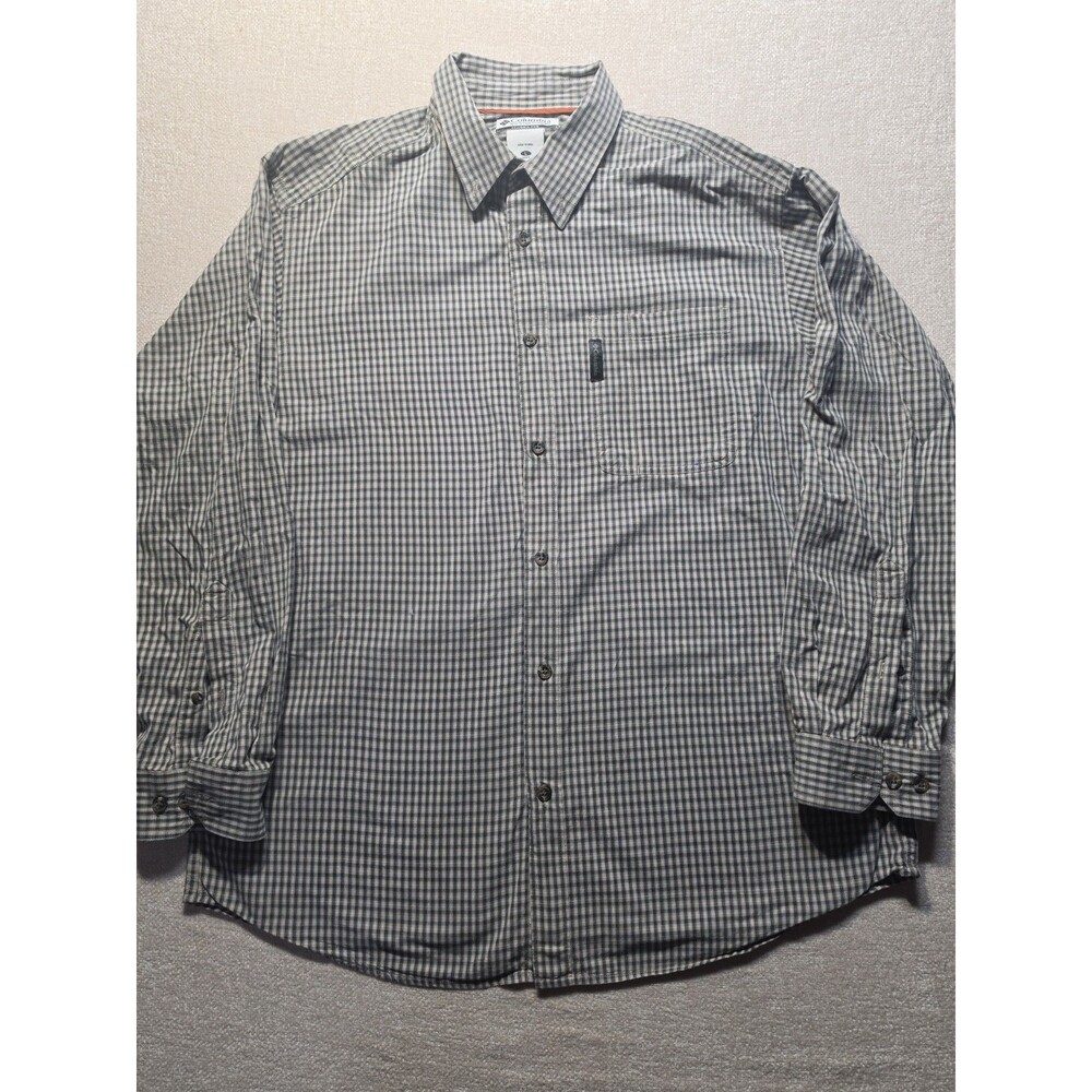 Columbia Sportswear Mens Green/White Plaid Long Sleeve Button Up Shirt Size L